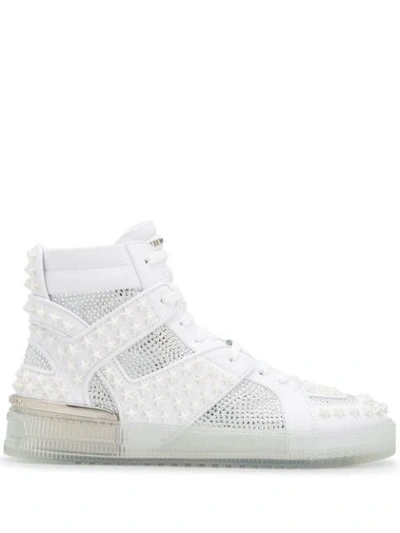 Philipp Plein Star Studded Hi-top Sneakers In White