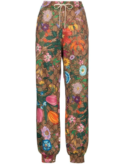 Gucci Floral Printed Trousers In Blu