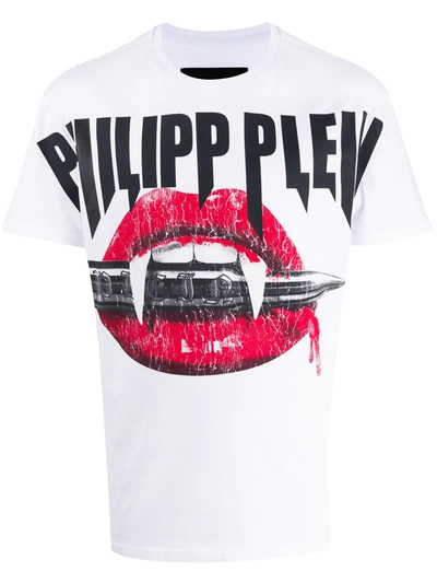 Philipp Plein Vampire Logo Printed Cotton T-shirt In White