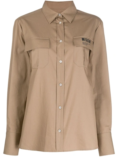 Msgm Classic Pocket Patched Shirt In Beige