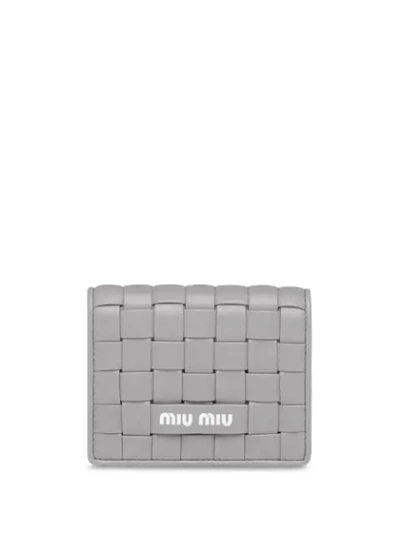 Miu Miu Woven Compact Wallet In Grey