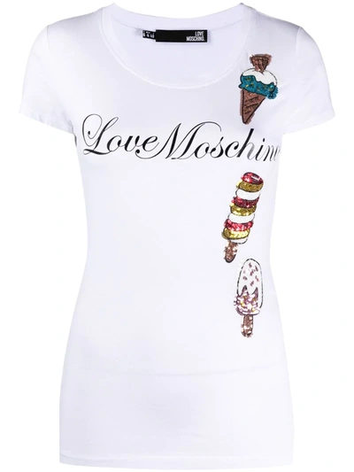 Love Moschino Embellished Ice Cream T-shirt In Bianco