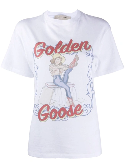 Golden Goose T-shirt In White Cotton In Light Blue