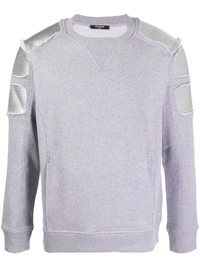 Balmain Metallic Patches Crewneck Sweatshirt In Grey