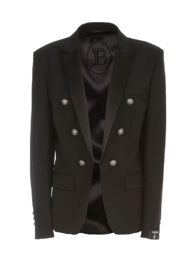 Balmain Blazer With Decorative Engraved Buttons In Pa Noir