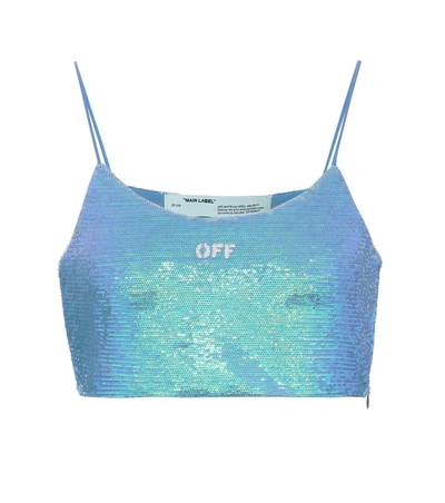 Off-white Sequin-embellished Crop Top In Blu