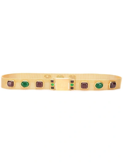 Pre-owned Chanel 1996 Stone-embellished Metallic Belt In Gold