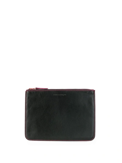 Comme Des Garçons Contrast Stitch Trim Zipped Wallet In Black