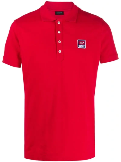 Diesel Short-sleeved Logo Patch Polo Shirt In Red