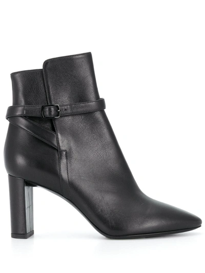 Saint Laurent Buckled 80mm Ankle Boots In Black