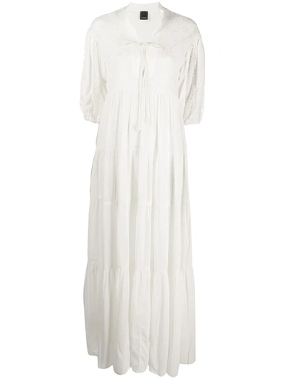 Pinko Embroidered Tiered Maxi Dress In White