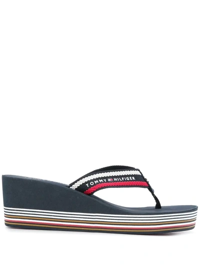 Tommy Hilfiger Stripe Detail Platform Sole Flip-flops In Blue