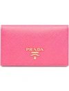 Prada Logo-plaque Keychain Wallet In Pink