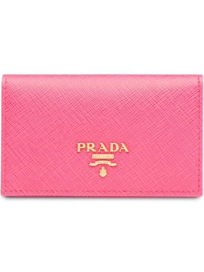 Prada Logo-plaque Keychain Wallet In Pink
