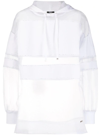 Liu •jo Chiffon-panel Hooded Sweatshirt In White
