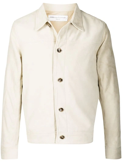 Officine Generale Leather Single Breasted Shirt Jacket In Neutrals