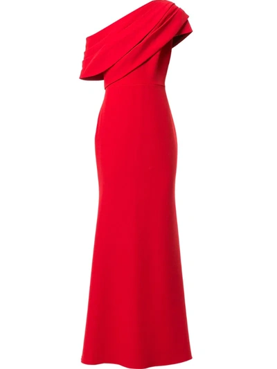 Badgley Mischka One-shoulder Draped Dress In Red