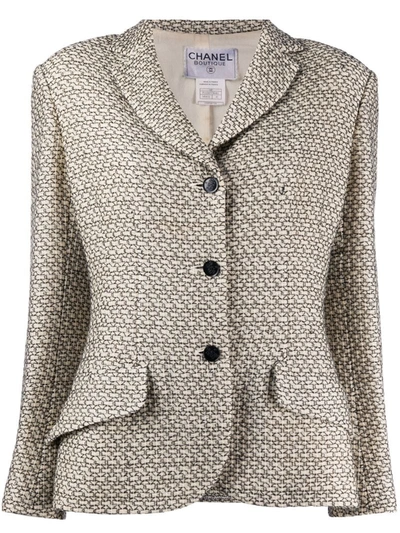 Pre-owned Chanel Geometric Pattern Woven Jacket In White