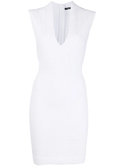 Balmain Rear Zip V-neck Dress In White