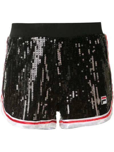 Fila High-rise Sequin Embellished Running Shorts In Black/ White/ Red