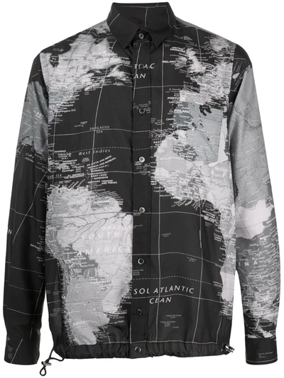 Sacai Long Sleeve World Map Print Shirt In Black