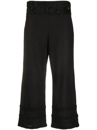Twinset Beaded Fringe Trousers In Black