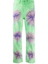 Msgm Tie-dye Cropped Jeans In Green