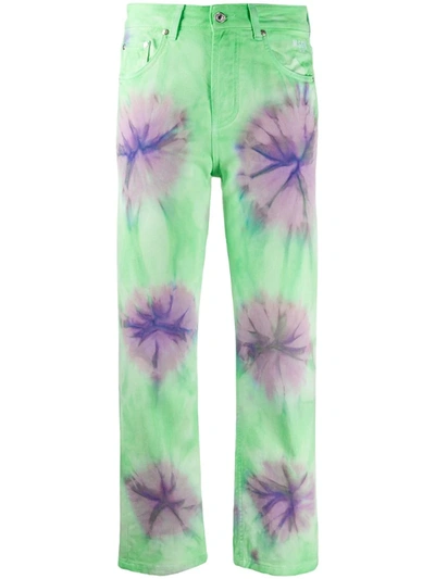 Msgm Tie-dye Cropped Jeans In Green