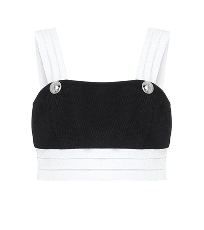 Balmain Black And White Viscose Blend Crop Top In Multicoloured