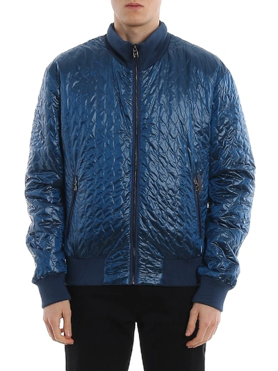 Dolce & Gabbana Quilted Nylon Bomber Jacket In Blue