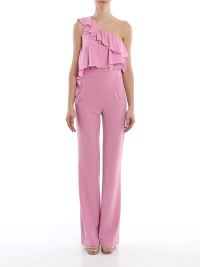 Be Blumarine One-shoulder Jumpsuit In Cady And Chiffon In Pink