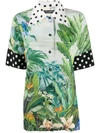 Dolce & Gabbana Mixed Polka Dot And Leaf Print Cotton Shirt In Green,black,orange