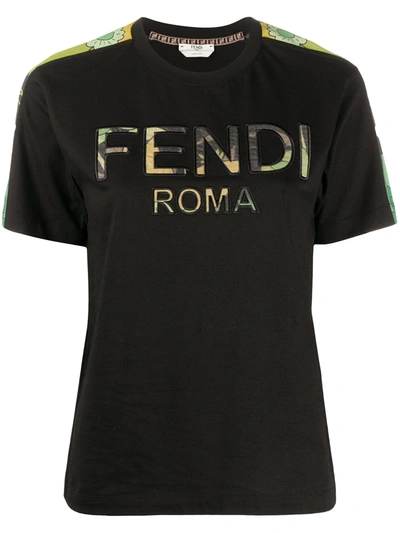 Fendi Logo Print Cotton T-shirt In Black