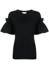 Alexander Mcqueen Ruffled Sleeves T-shirt In Black