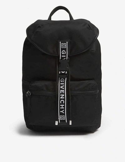 Givenchy Logo Tape Nylon Backpack In Black+white