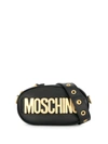 Moschino Eyelet Stud Logo Plaque Belt Bag In Black/gold