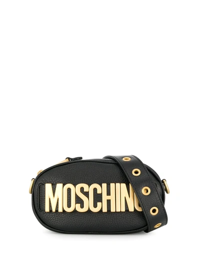 Moschino Eyelet Stud Logo Plaque Belt Bag In Black/gold