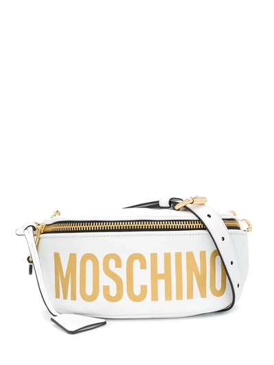 Moschino Logo Print Leather Belt Bag In White