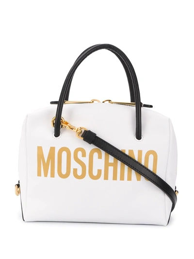 Moschino Top Zip Logo Tote In White