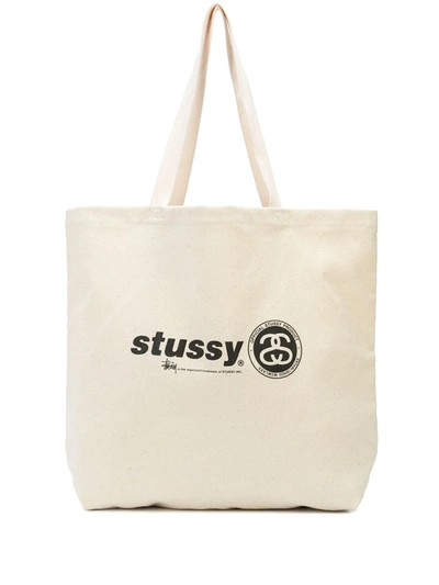 Stussy Italic Link Tote Bag In Neutrals