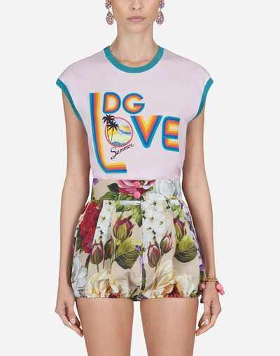 Dolce & Gabbana Jersey T-shirt With Summer Print In Pink