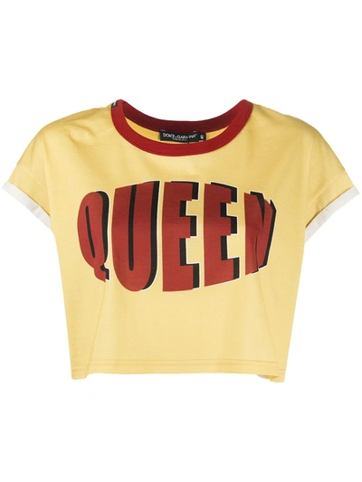 Dolce & Gabbana Cropped Jersey T-shirt With Queen Print In Yellow