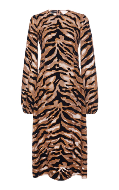 Dolce & Gabbana Longuette Dress In Organza With Flocked Tiger Print In Animal
