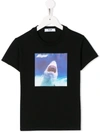 Msgm Kids' Shark Print Cotton T-shirt In Black