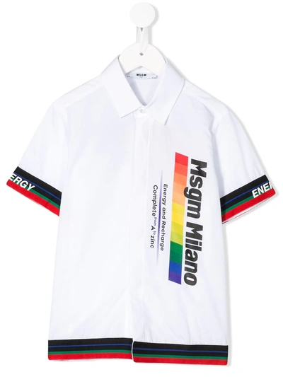 Msgm Kids Polo With Logo Application In White