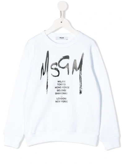 Msgm Teen Logo Long-sleeve Top In Bianco