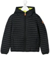 Save The Duck Black Teen Jacket With Shoulder Logo In Nero/giallo