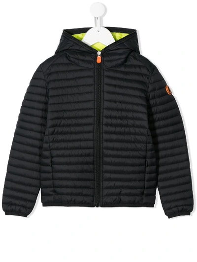 Save The Duck Black Teen Jacket With Shoulder Logo In Nero/giallo