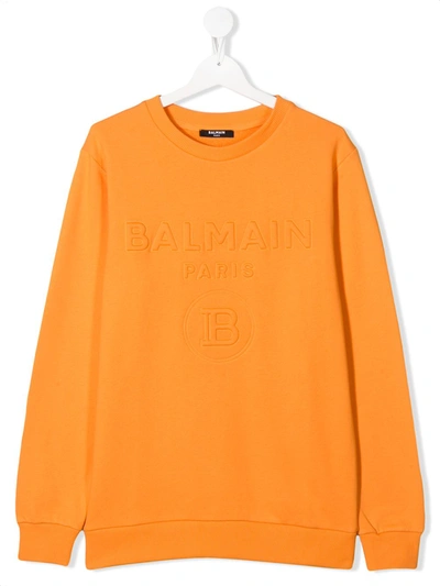 Balmain Kids' Embossed-logo Sweatshirt In Orange