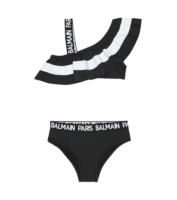 Balmain Kids' Black And White Asymmetrical Bikini ModeSens